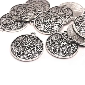 1, 4, 20 or 50 Pieces: Antiqued Silver Lucifer and Lilith Demon Sigil Pendant Charm