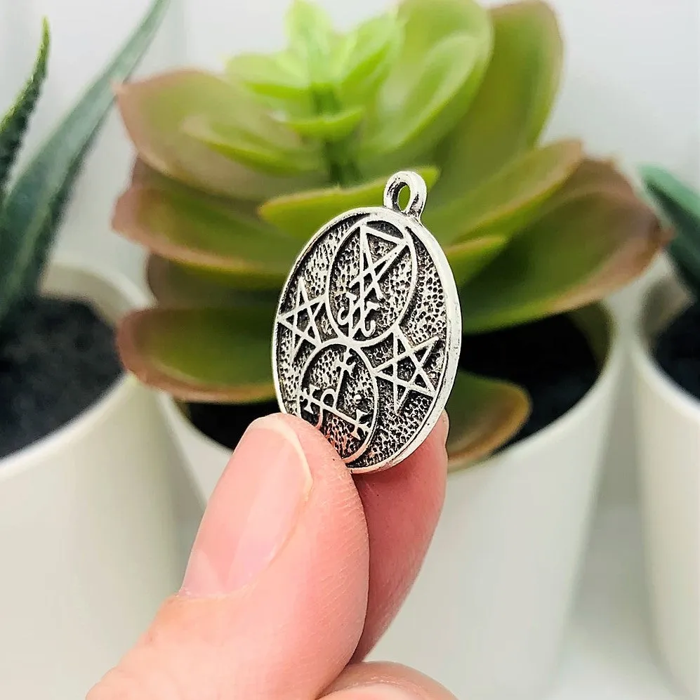 1, 4, 20 or 50 Pieces: Antiqued Silver Lucifer and Lilith Demon Sigil Pendant Charm