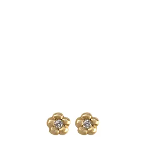 10K Gold Daisy Flower Stud Earrings with Diamond