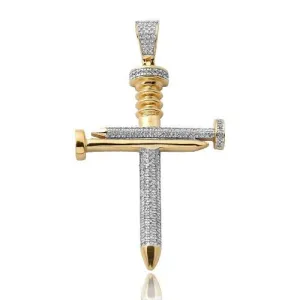 10KY 0.45CTW DIAMOND NAILS CROSS PENDANT