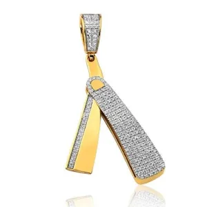 10KY 0.55CTW DIAMOND BARBER'S STRAIGHT RAZOR PENDA