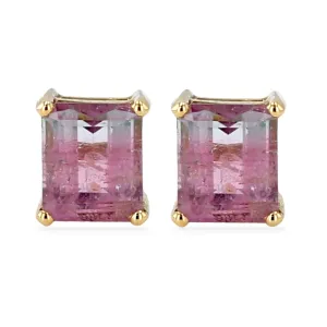 14K yellow gold natural Watermelon tourmaline studs earrings-M00023