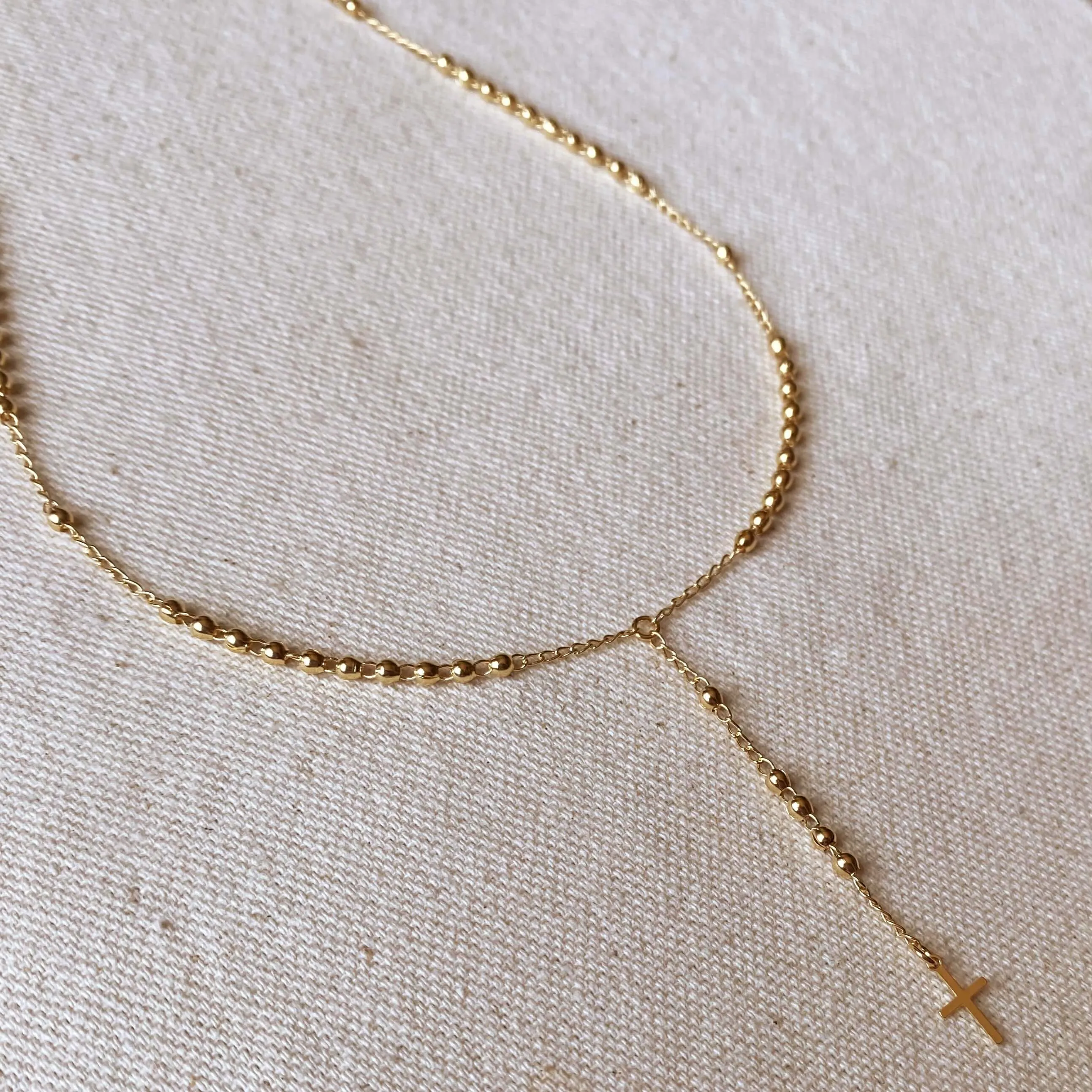 18k Gold Filled Simple Cross Rosary Necklace