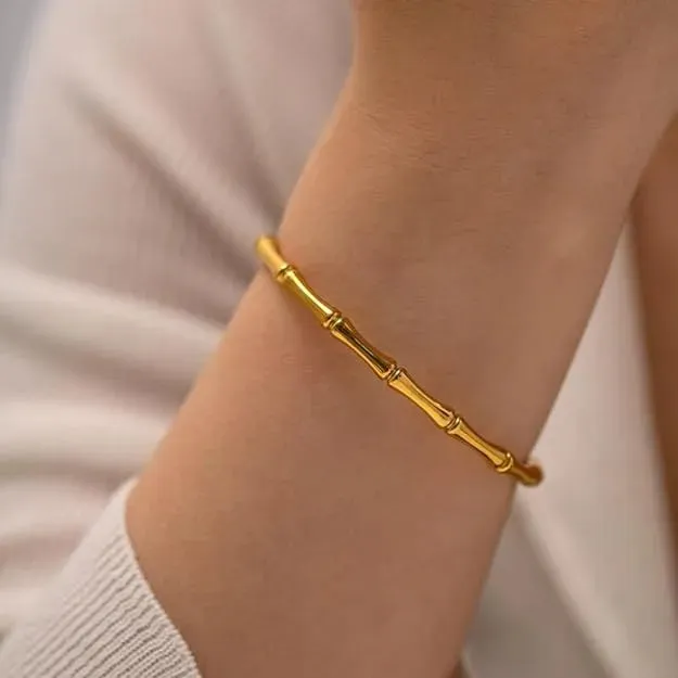 18K Gold Plated Bamboo Waterproof Bracelets Bangle