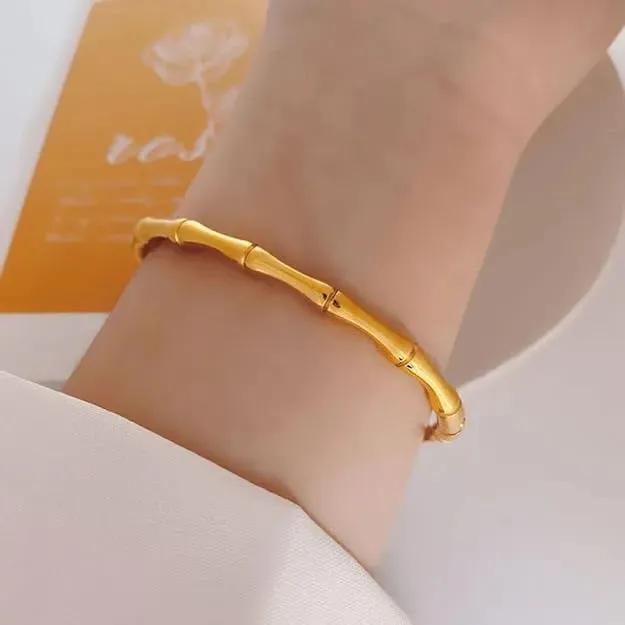 18K Gold Plated Bamboo Waterproof Bracelets Bangle