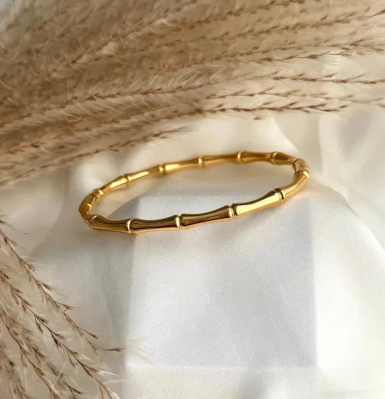 18K Gold Plated Bamboo Waterproof Bracelets Bangle