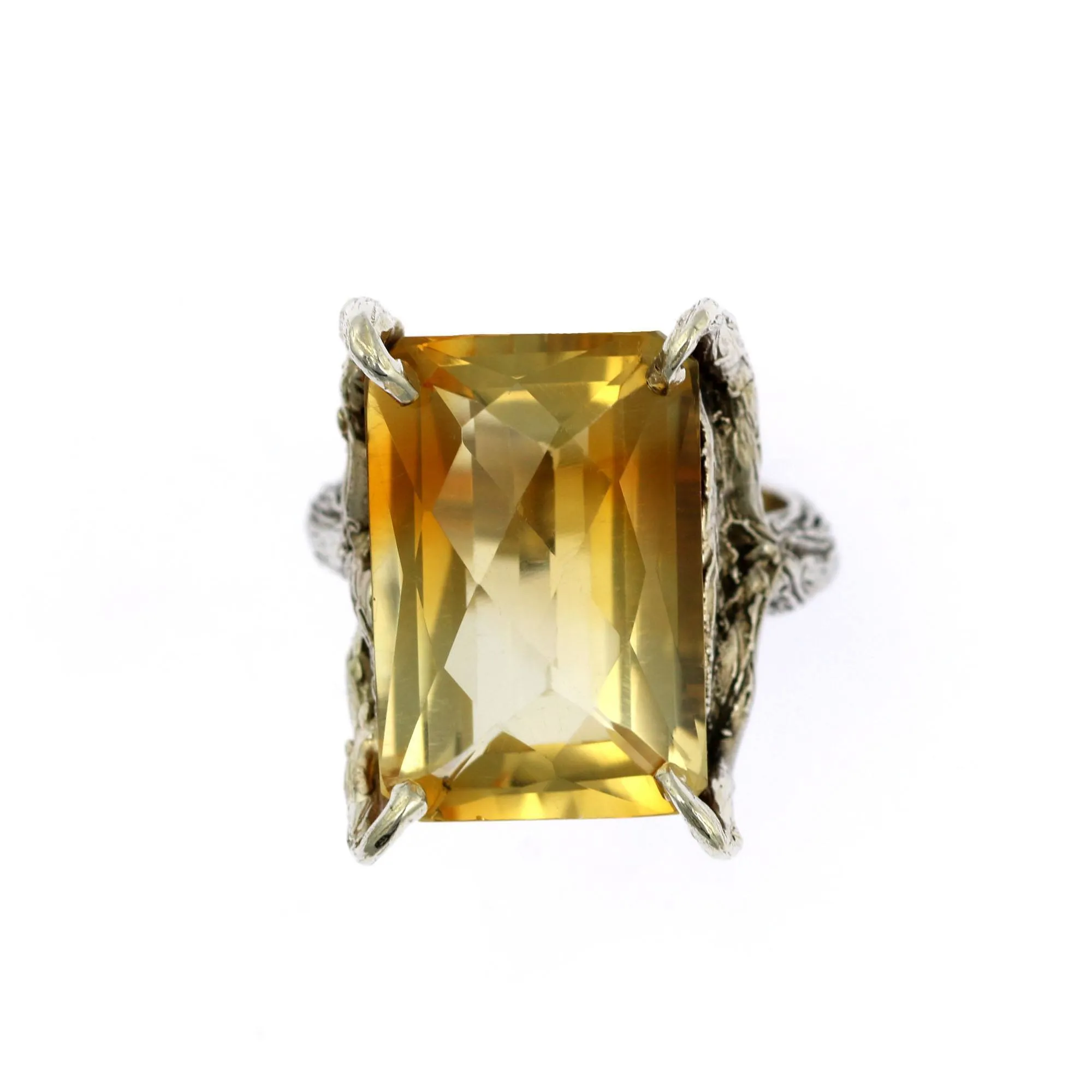 21.5 ct Checkboard Cut Citrine Sterling Silver Cocktail Ring