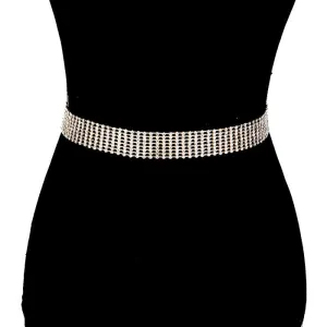 8 Row Crystal Embellished Rhinestone Pave Detail Glamorous Chain Belt