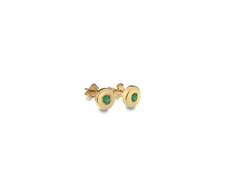 9ct Yellow Gold and Emerald Round Stud Earrings