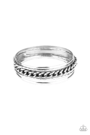 A Piece of the Action Silver Bangle Bracelet - Paparazzi Accessories