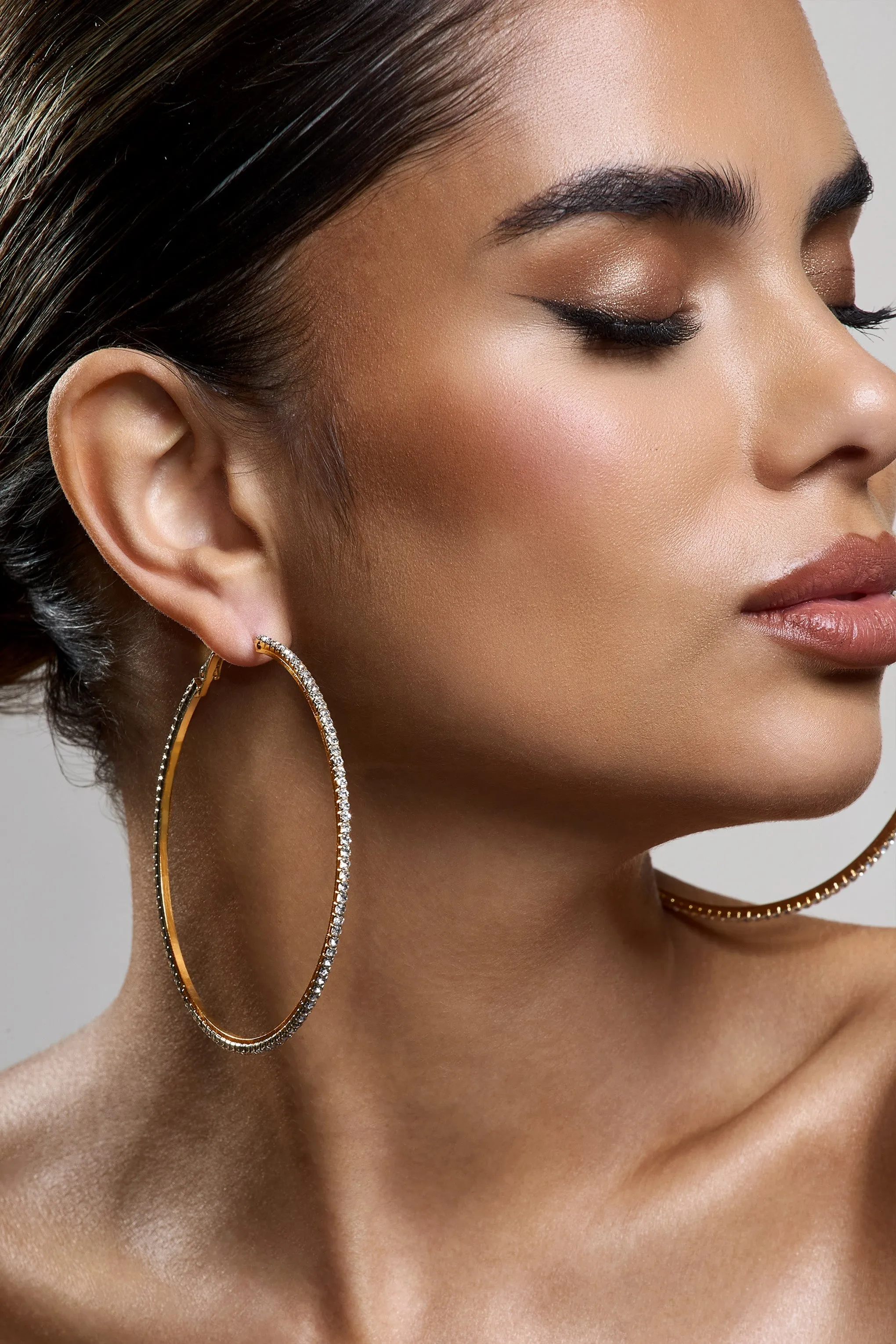 Amika | Gold Diamante Thin Hoop Earrings