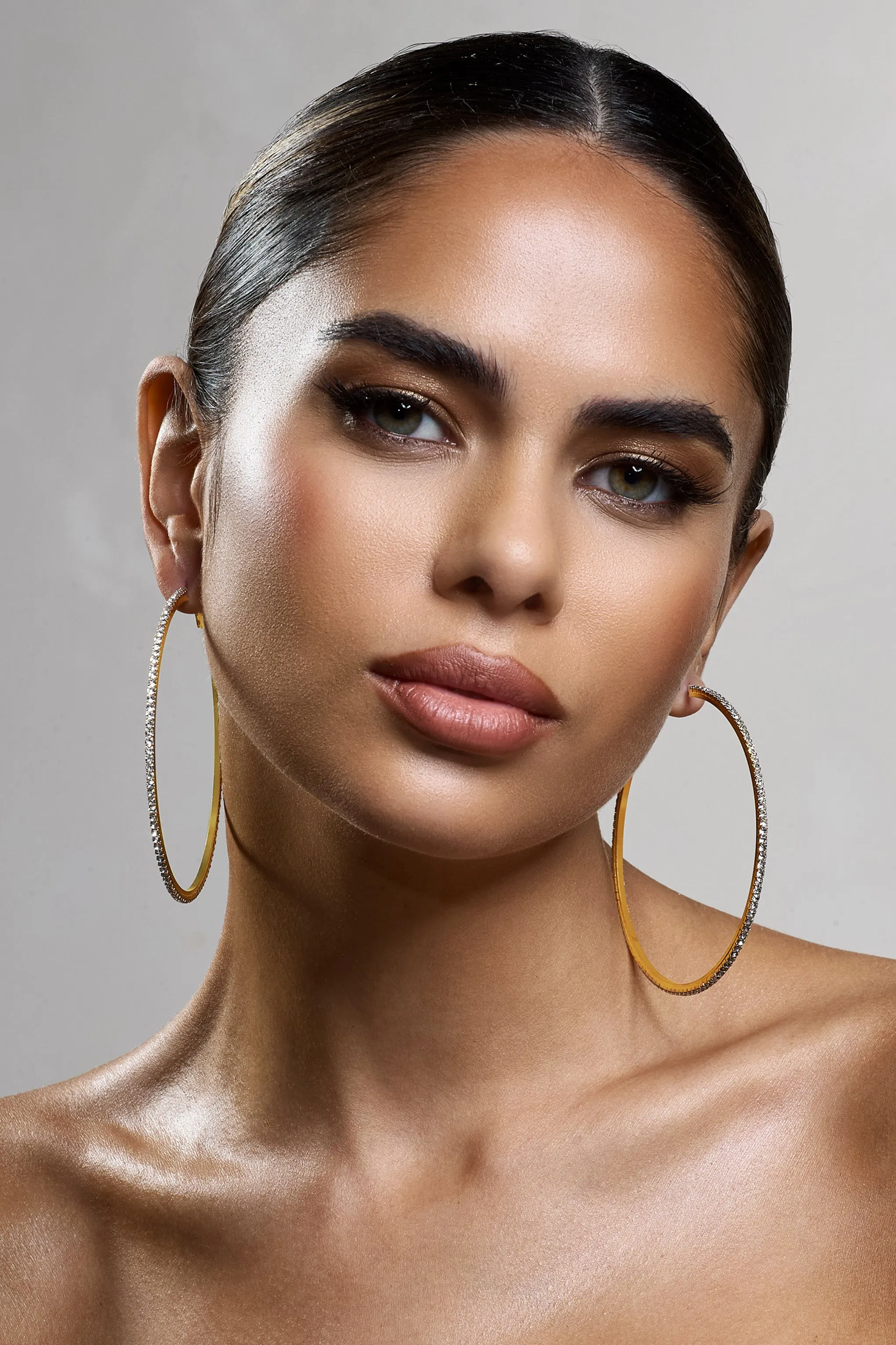 Amika | Gold Diamante Thin Hoop Earrings