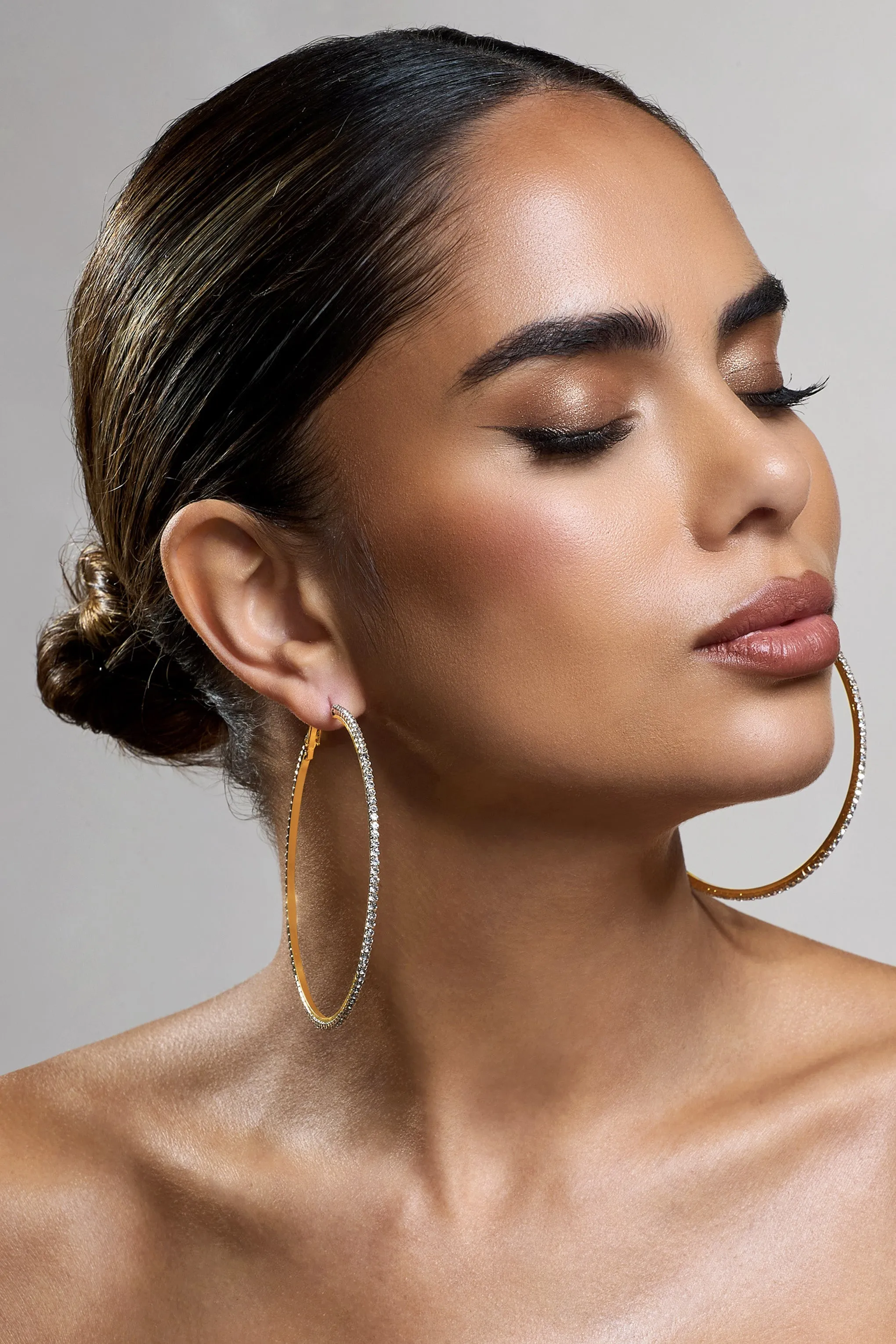 Amika | Gold Diamante Thin Hoop Earrings