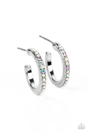 Audaciously Angelic - Multi - Iridescent Rhinestone Paparazzi Tiny Hoop Earrings