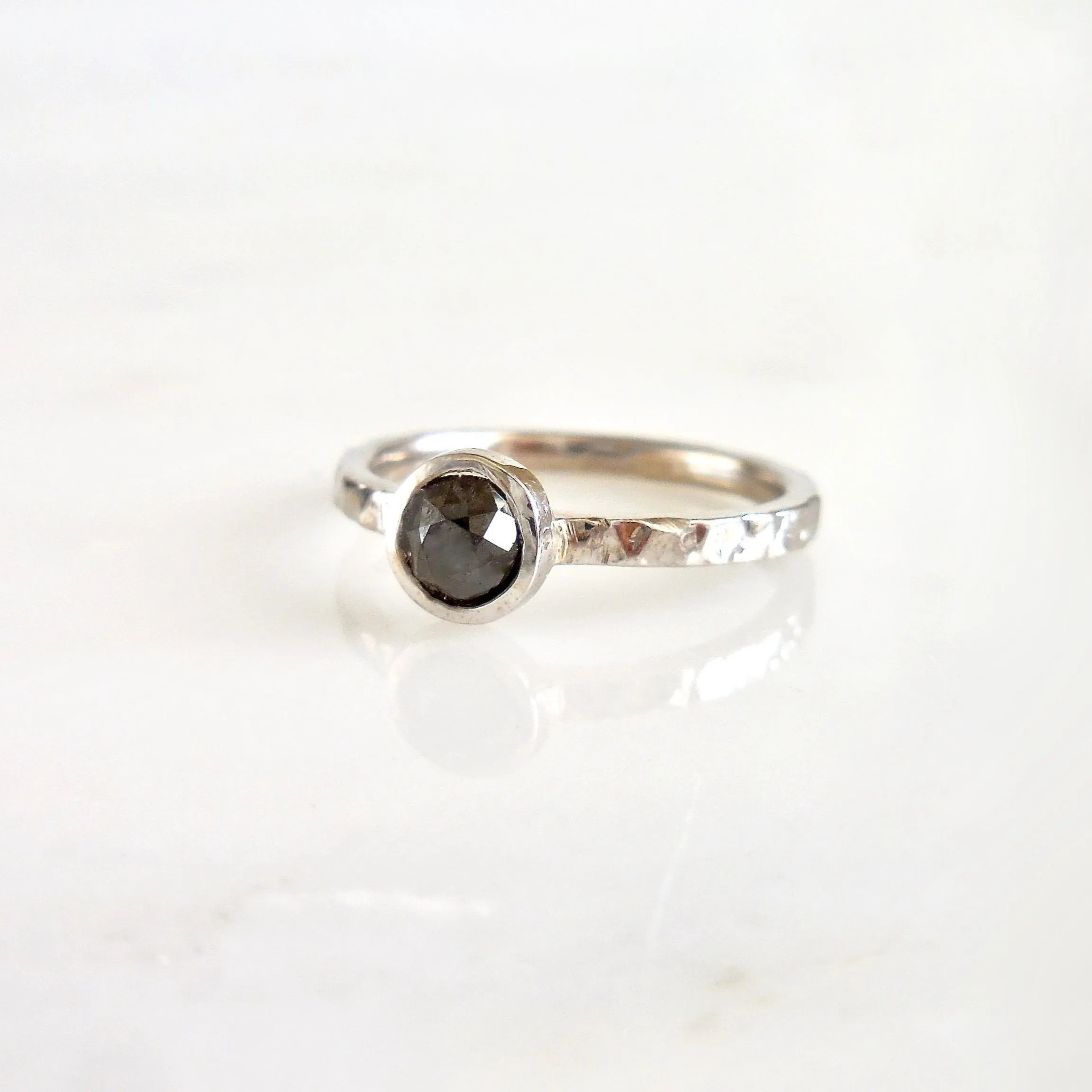 Bezel Black Diamond Engagement Ring - Unique Black Diamond Ring