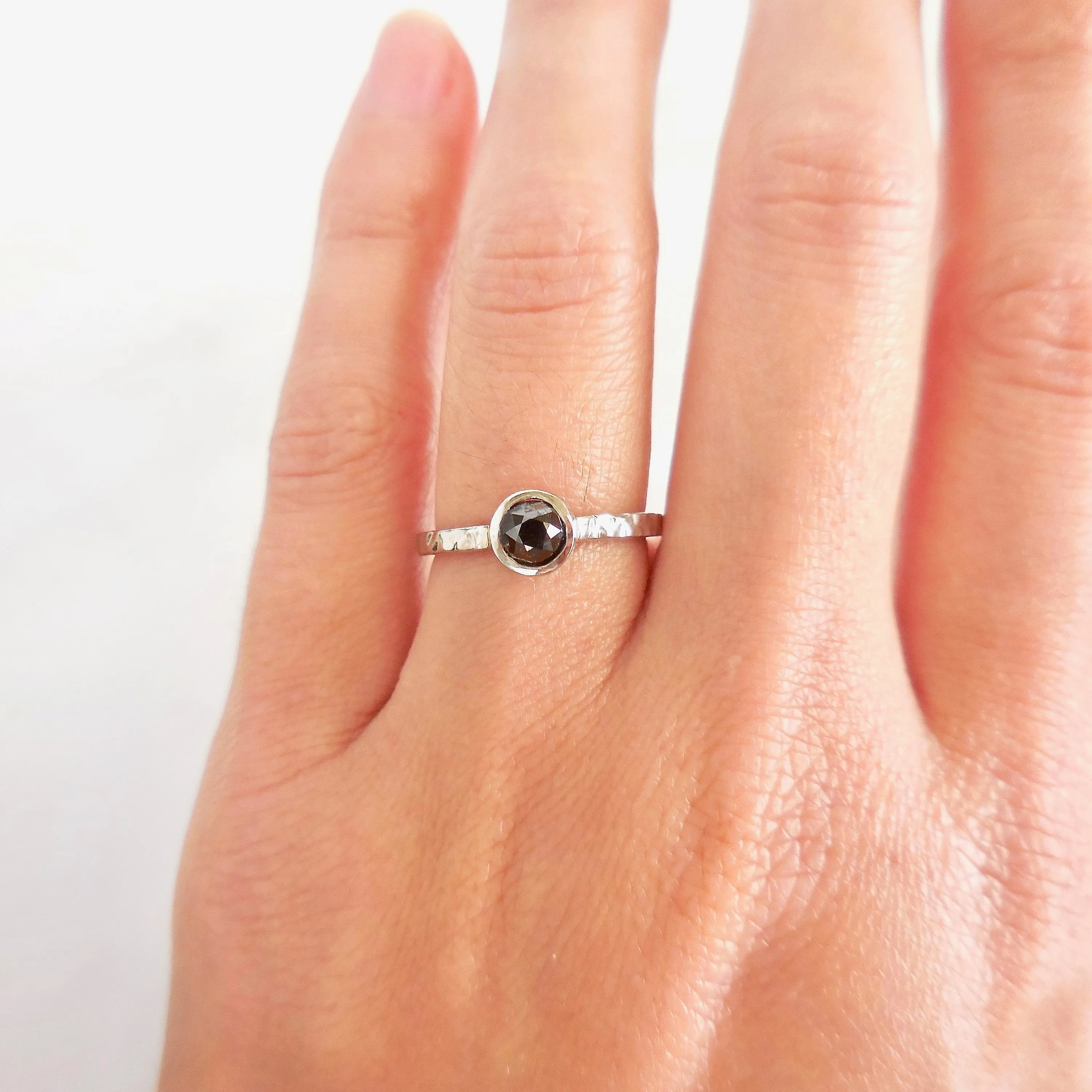 Bezel Black Diamond Engagement Ring - Unique Black Diamond Ring