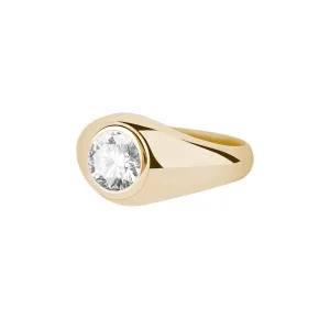 Bezel Moissanite Signet Ring in Gold