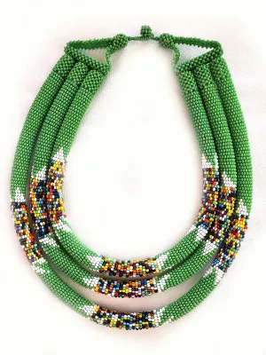 Chimbu Triple Beaded Necklace Green 02