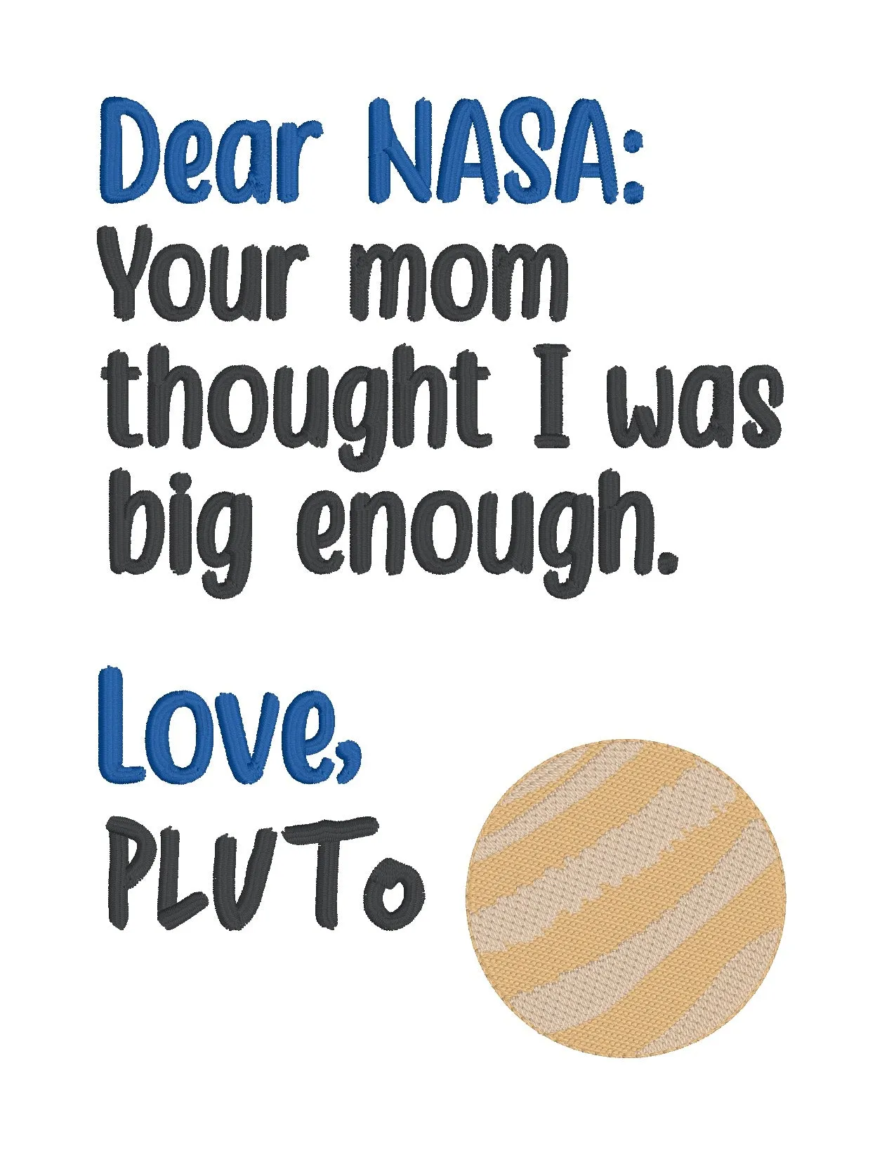 Dear NASA sketchy machine embroidery design (4 sizes included) DIGITAL DOWNLOAD