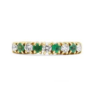 Diamond & Emerald 18ct Yellow Gold Half Hoop Ring