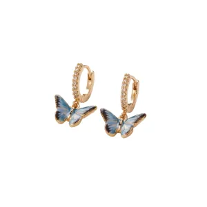 Enamel Blue Butterfly Huggie Earrings