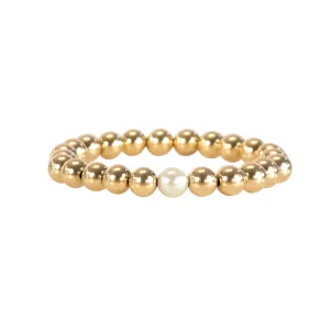 Gold Bead Bracelet w/ Single Pearl