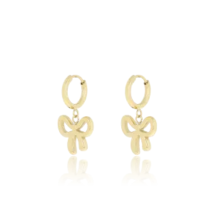 Gold coloured hoop earrings with bows