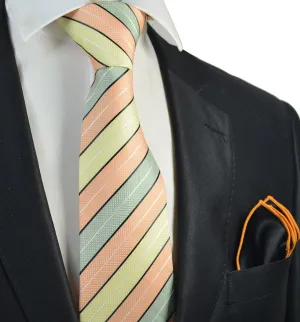 Green, Yellow and Orange Men's Tie and Pocket Square