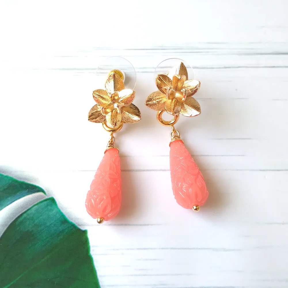 Lotus Bloom Brass Studs with Gem Dangles