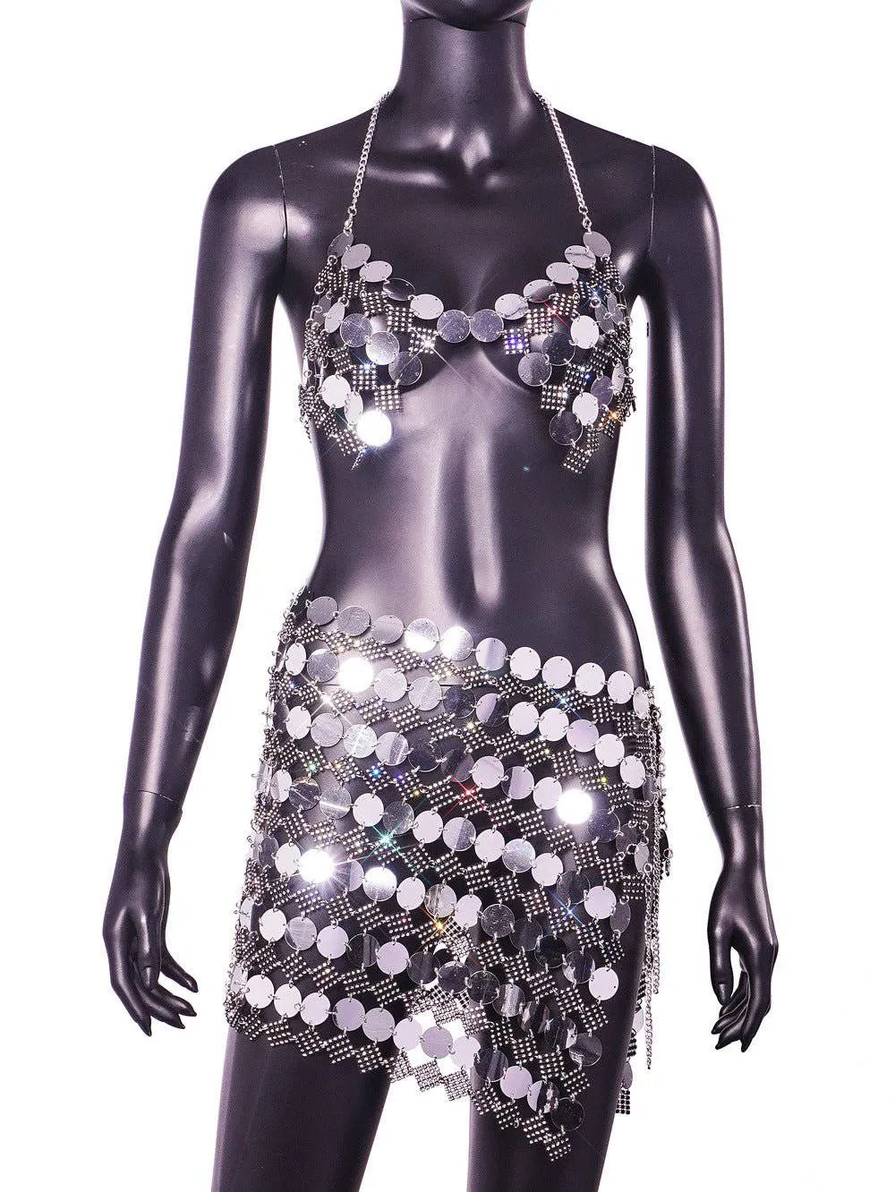 Margaret Halter Neck Sequins Skirt Set