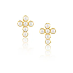 Mini Pearl Cross Studs