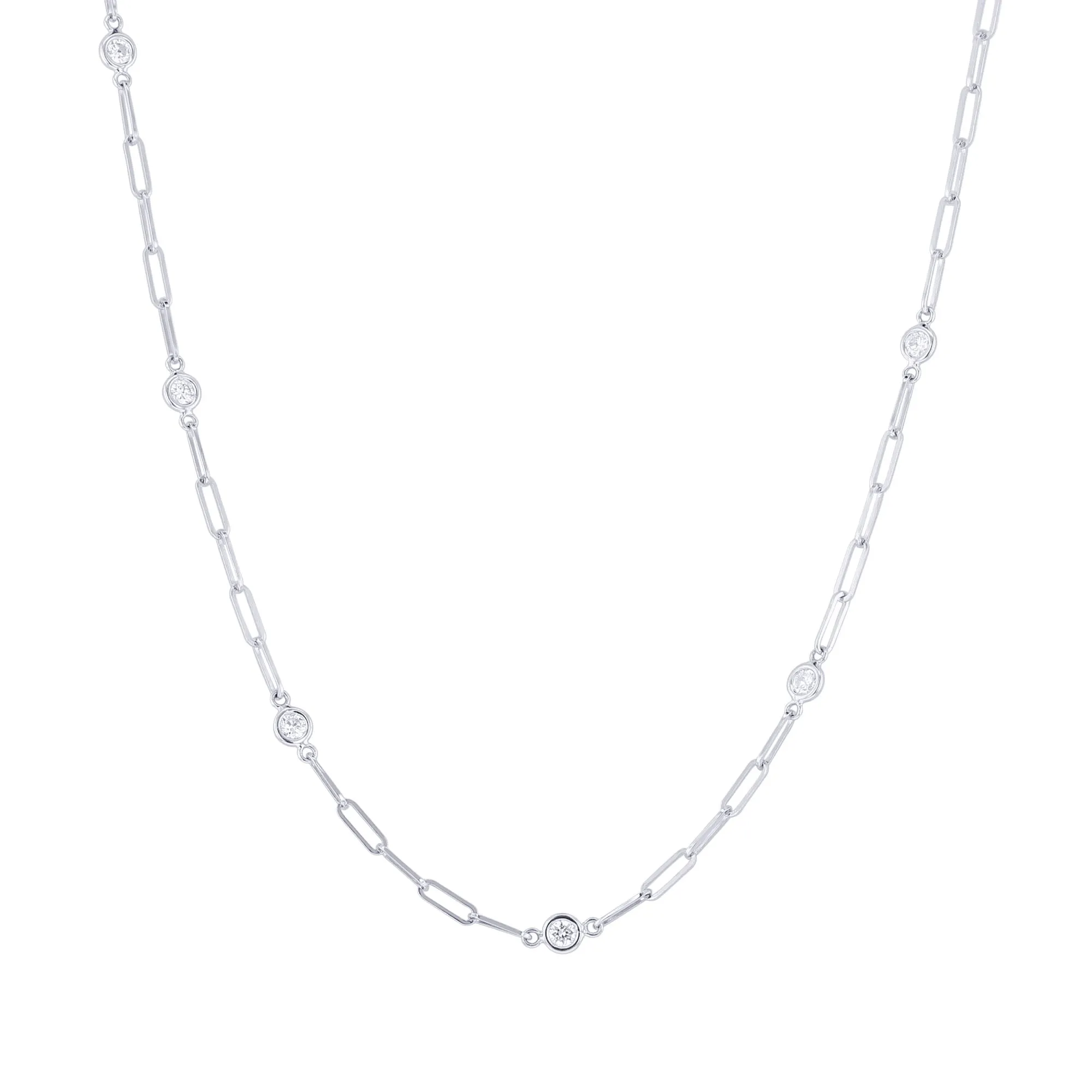 Modern Paperclip Station Diamond Necklace 1ct