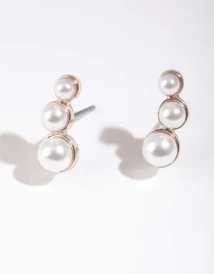 Rose Gold Trio Pearl Stud Earrings