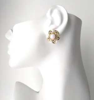 Round White Opal Stud with Cutout Gumamela Earring Jacket