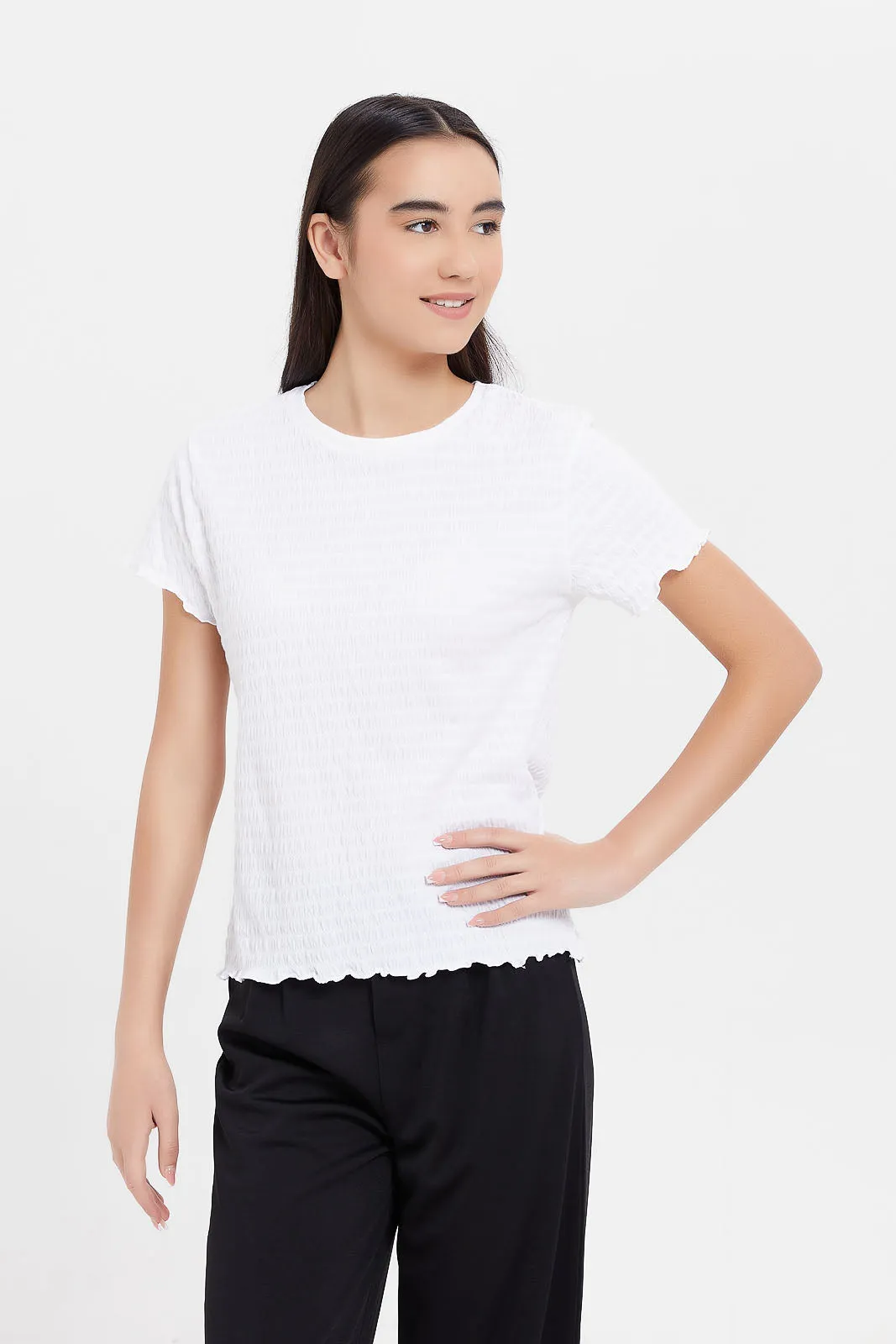 Senior Girls White Jacquard Top