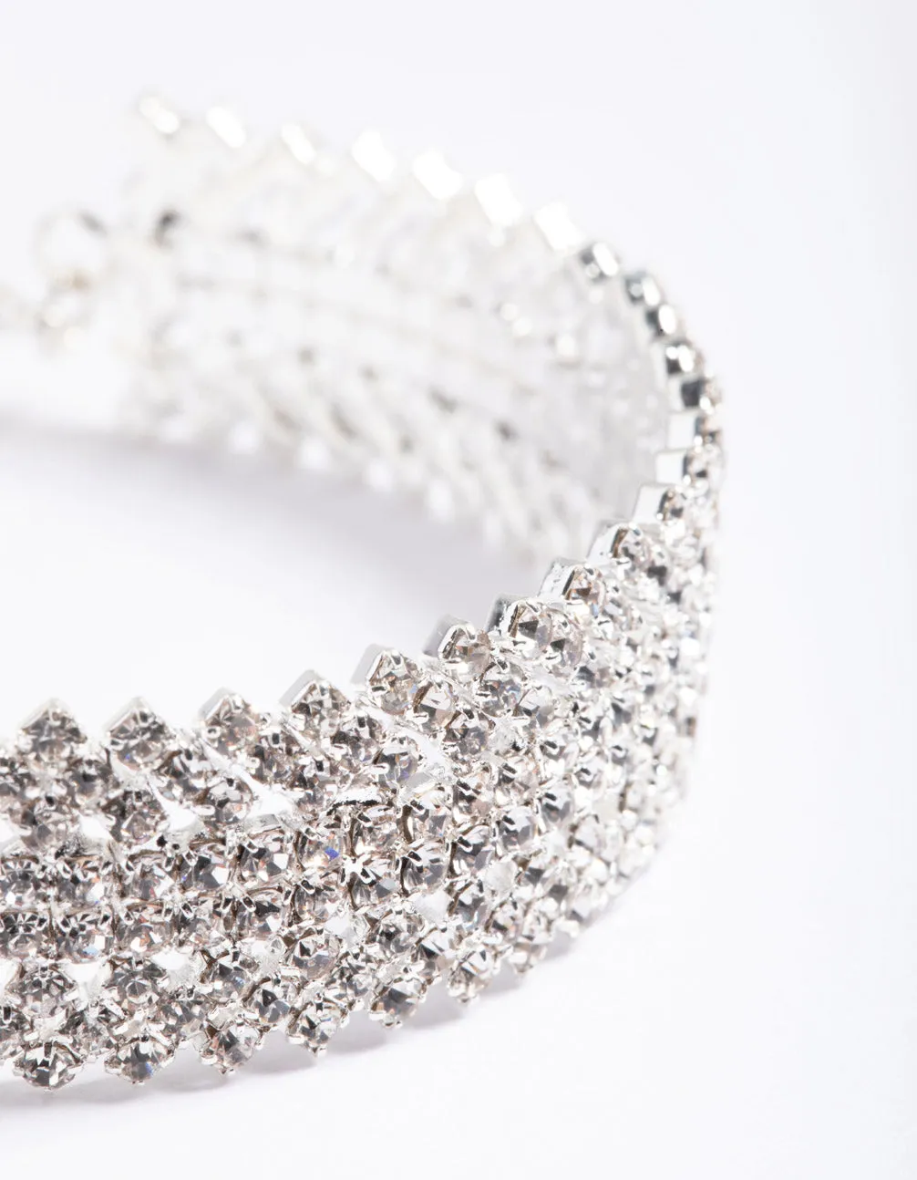 Silver 9 Row Twist Diamante Cuff Bangle