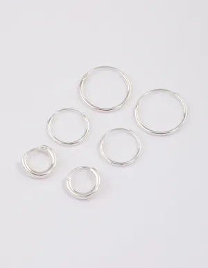 Sterling Silver Mixed Thick Hoop Earrings Pack