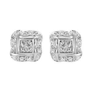 Sterling Silver Round Cut Diamond Square Stud Earrings (0.04 cttw, H-I Color, I2-I3 Clarity)